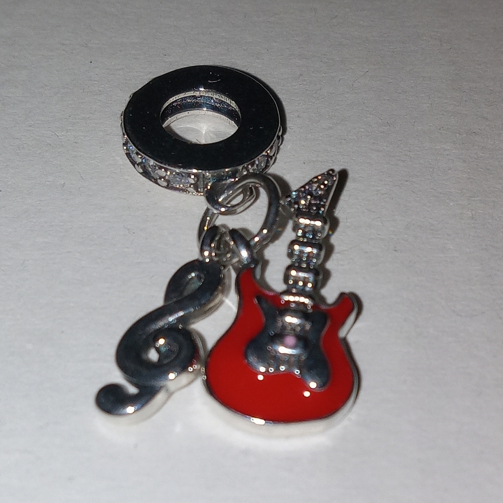 S925 Sterling Silver guitar and music note charm
